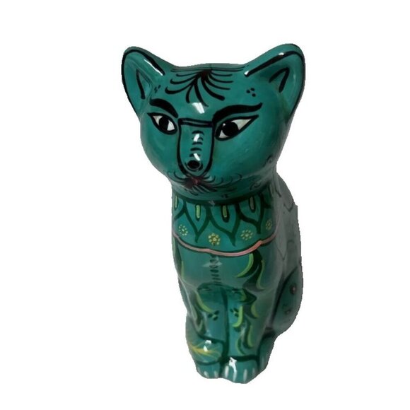 Walt Disney World  MEXICAN FOLK ART Cat Figurine TEAL Southwestern Clay Pottery - Picture 1 of 10